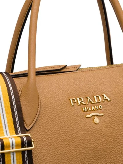 Shop Prada Lettering Logo Tote Bag In Brown