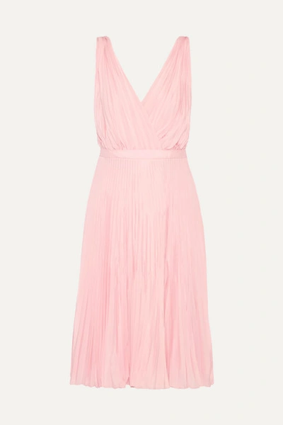 Shop Prada Wrap-effect Plissé-crepe De Chine Dress In Baby Pink