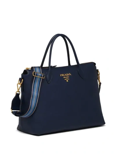 Shop Prada Large Logo Tote Bag In Blue