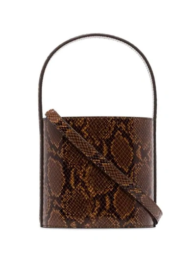 Shop Staud Bissett Snake-effect Leather Bucket Bag In Brown