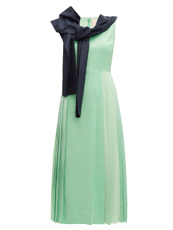 green pleated midi dress