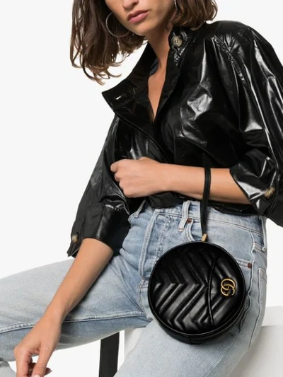 BLACK GG MARMONT ROUND LEATHER CLUTCH BAG