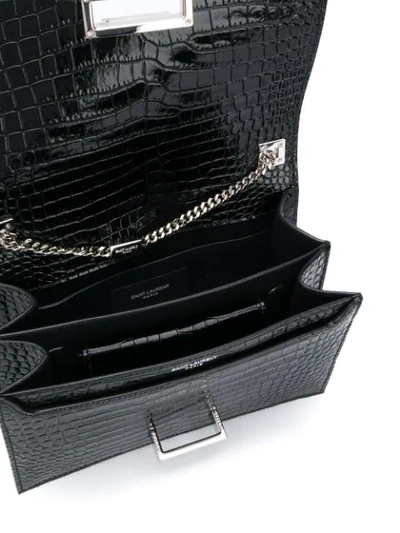 Shop Saint Laurent Croco Embossed Crossbody Bag In Black
