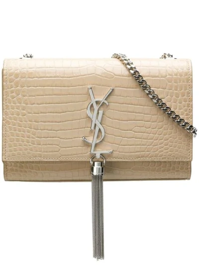 Shop Saint Laurent Kate Chain Tassel Shoulder Bag In Neutrals