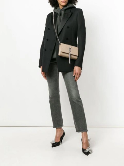 Shop Saint Laurent Kate Chain Tassel Shoulder Bag In Neutrals