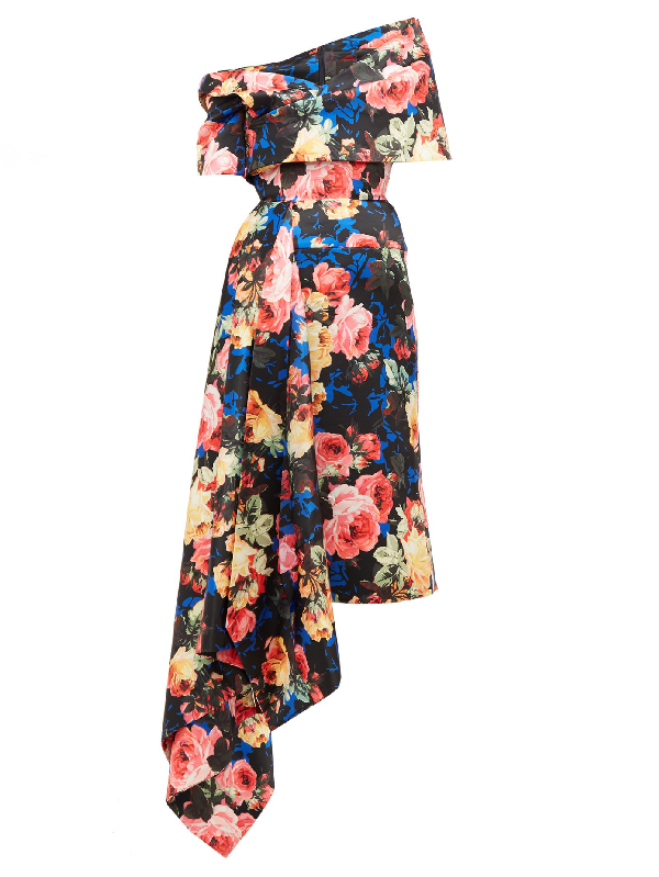 richard quinn navy one shoulder dress