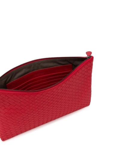Shop Bottega Veneta Intrecciato Weave Clutch In Red