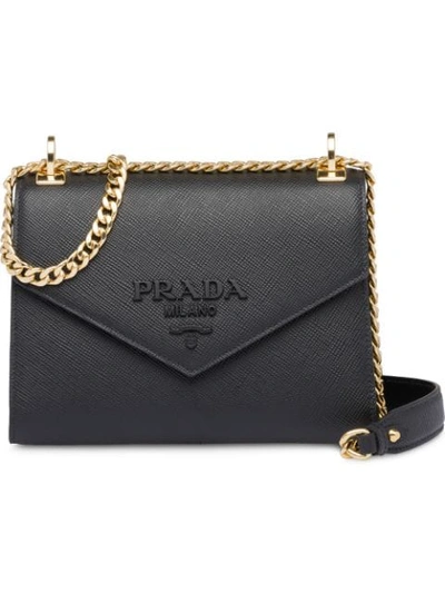 PRADA 经典牛皮翻盖单肩包 - 黑色