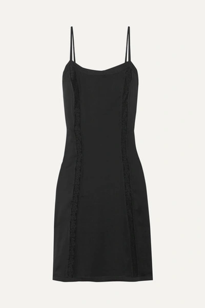 Shop Prada Lace-paneled Silk Dress In Black