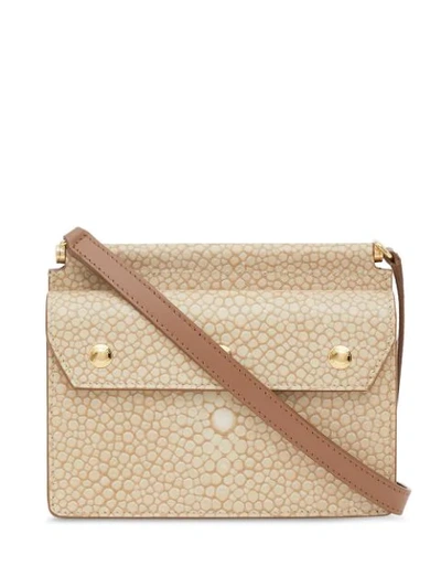 Shop Burberry Mini Fish-scale Print Title Bag With Pocket Detail In Neutrals