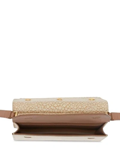 Shop Burberry Mini Fish-scale Print Title Bag With Pocket Detail In Neutrals