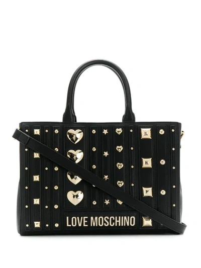 Shop Love Moschino Stud Embellished Tote Bag In Black