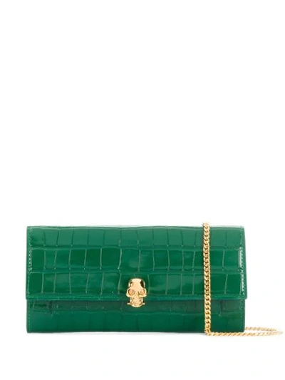 Shop Alexander Mcqueen Crocodile-effect Leather Clutch Bag In Green