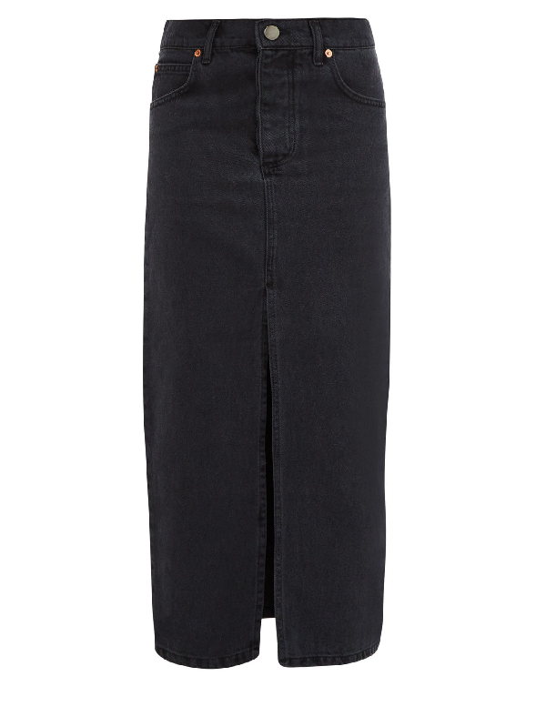 black denim maxi skirt