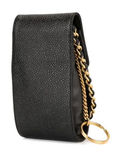 Pre-owned Chanel Cc Chain Mobile Phone Case Shoulder Bag In Black