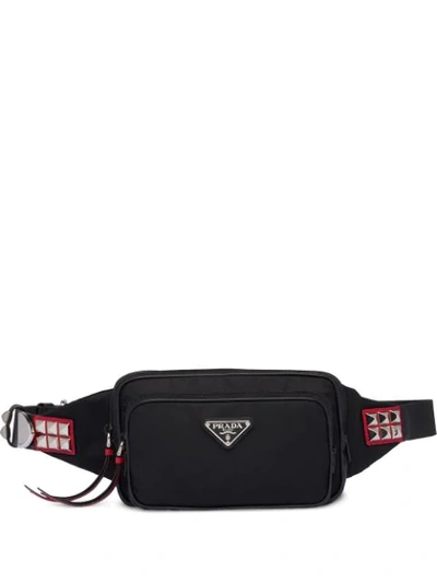 Shop Prada Nylon Stud Detailed Belt Bag In Black