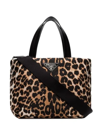 Shop Prada Leopard Print Tote Bag In Neutrals