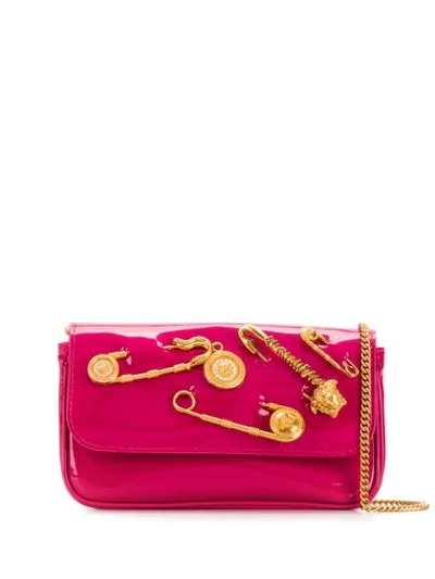 Shop Versace Safety Pin Evening Bag In Pink