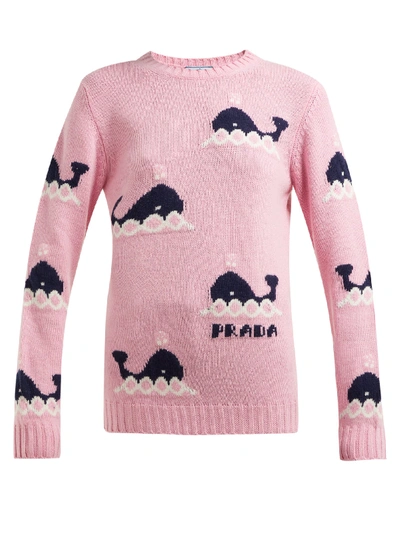 Prada Whale-intarsia Wool And Cashmere-blend Sweater In Pink Multi |  ModeSens