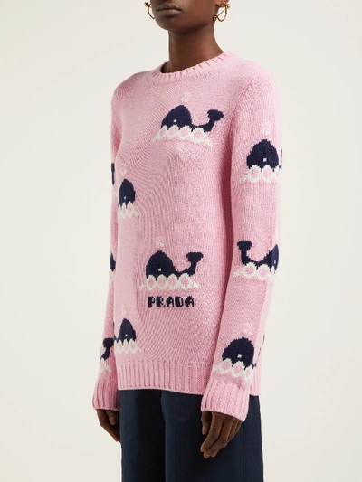 Prada Whale-intarsia Wool And Cashmere-blend Sweater In Pink Multi |  ModeSens
