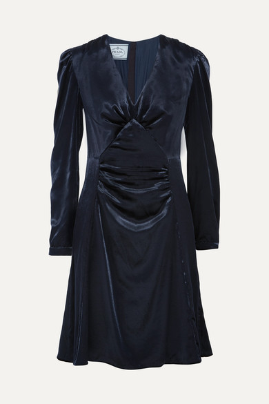 Prada Ruched Velvet Dress In Midnight Blue | ModeSens