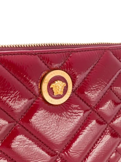 Shop Versace Quilted Medusa Logo Clutch In Red