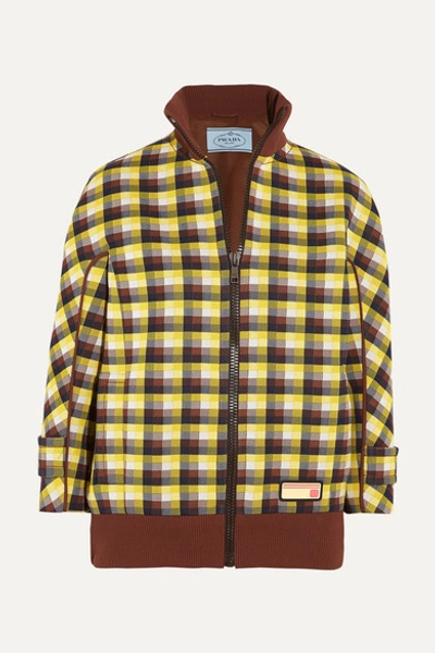Shop Prada Checked Jacquard-knit Bomber Jacket In Brown
