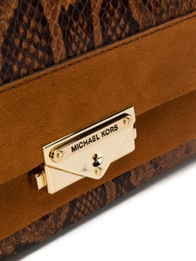 Shop Michael Michael Kors Cece Snakeskin Print Satchel Bag In Brown