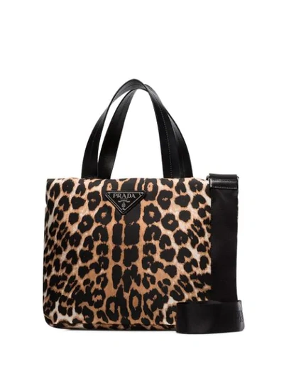 Shop Prada Small Leopard-print Shopping Tote In Black