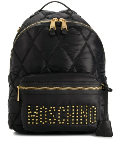Shop Moschino Studded Logo Backpack In 1555 Black