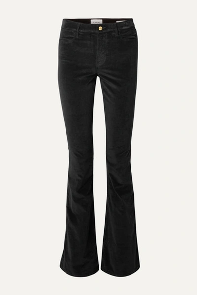 Shop Frame Le High Flare Velvet Pants In Black
