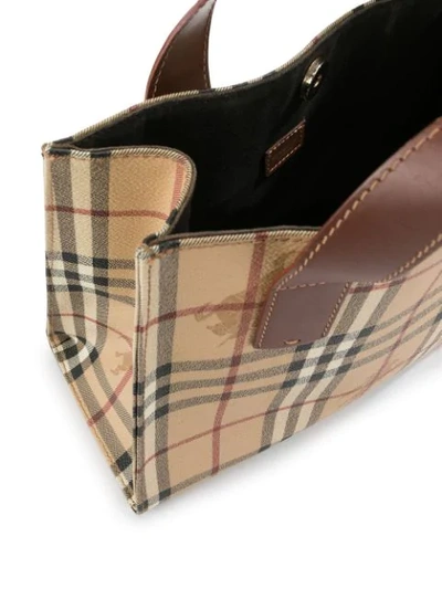 Pre-owned Burberry Check Tote Bag In Brown