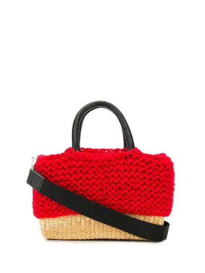 Shop Muun Knit Basket Tote Bag In Red