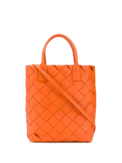 Shop Bottega Veneta Intrecciato Weave Tote Bag In Orange