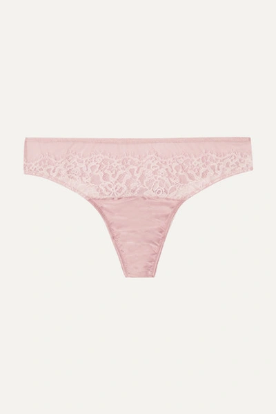 Shop Katherine Hamilton Abbie Lace, Tulle And Satin Thong In Pastel Pink