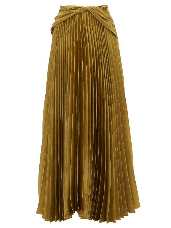 pleated satin maxi skirt