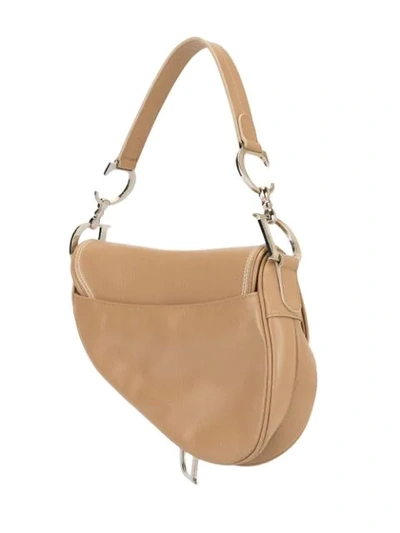 Pre-owned Dior  Stitching Details Saddle Shoulder Bag In Neutrals