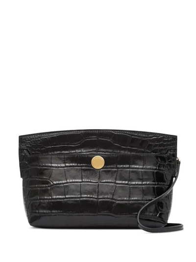 Shop Burberry Society Embossed Crocodile-effect Clutch In Black