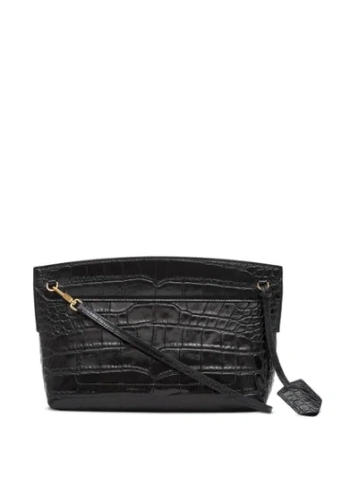 Shop Burberry Society Embossed Crocodile-effect Clutch In Black