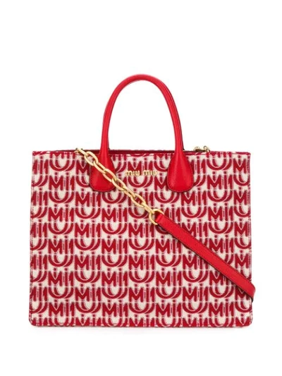 Shop Miu Miu Jacquard Tote Bag In Red