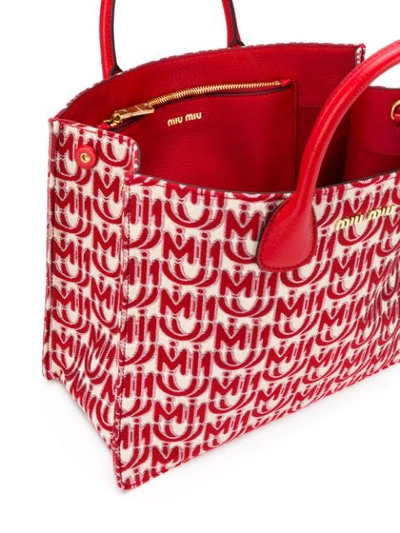 Shop Miu Miu Jacquard Tote Bag In Red