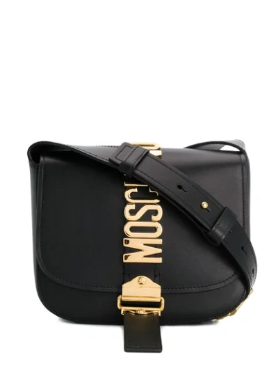 Shop Moschino Logo Shoulder Bag In Black