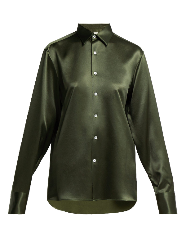 olive green satin blouse