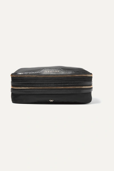 Shop Anya Hindmarch Textured Leather-trimmed Shell Jewelry Case In Black