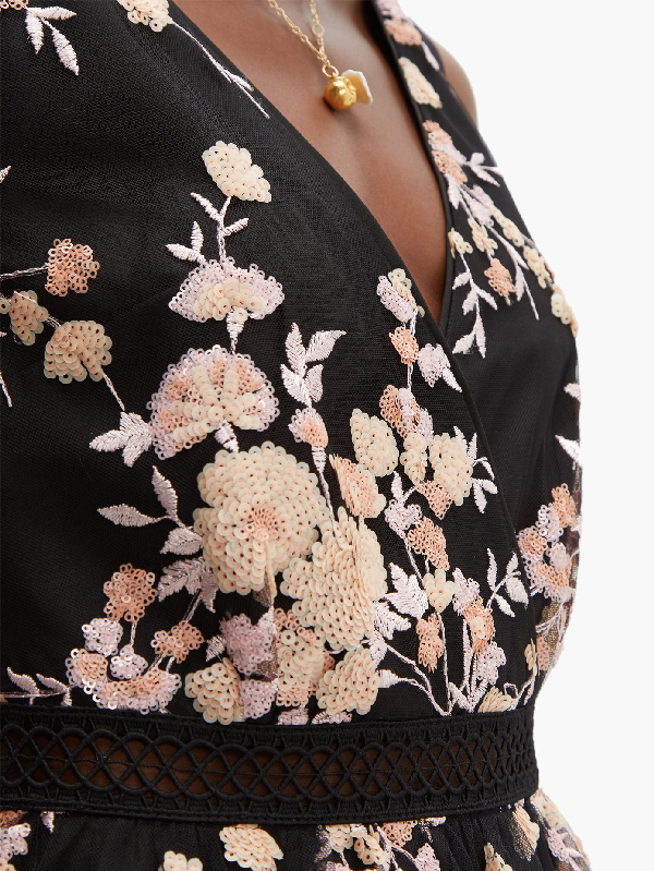 self portrait sleeveless midnight floral mesh dress