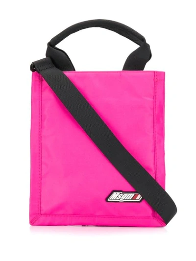 Shop Msgm Logo Patch Shoulder Bag In Pink