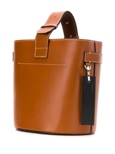 Shop Ganni Logo Bucket Bag In Brown