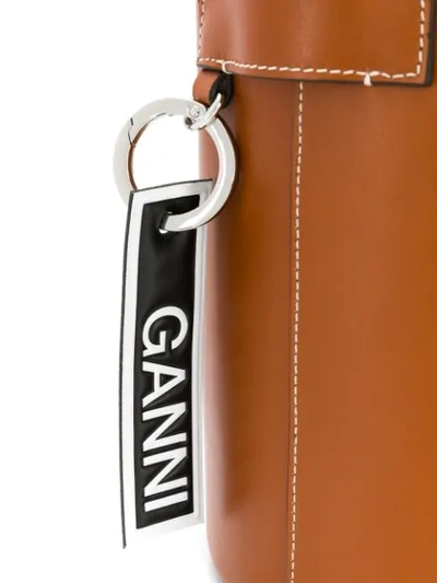 Shop Ganni Logo Bucket Bag In Brown