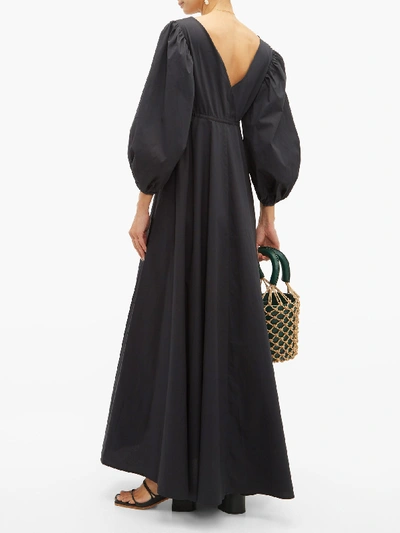 Staud Amaretti Puff-sleeve Cotton-poplin Maxi Dress In Black | ModeSens
