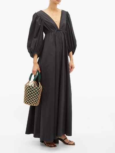 Staud Amaretti Puff-sleeve Cotton-poplin Maxi Dress In Black | ModeSens